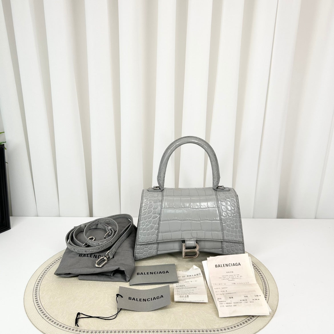 Balenciaga Hourglass Small Fog Grey Croc Embossed