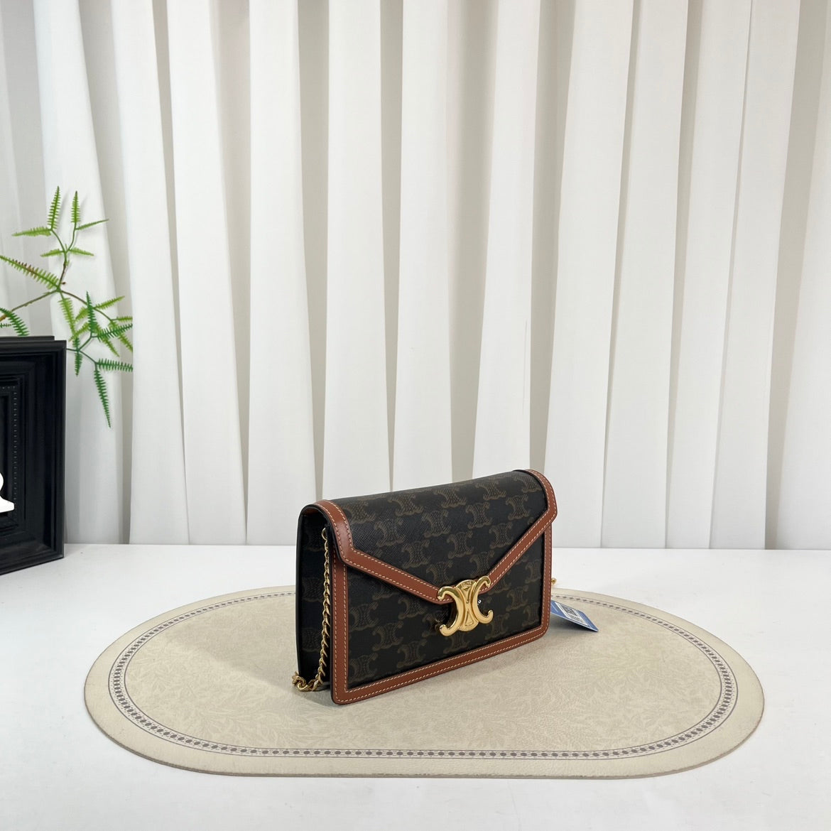 Celine Triomphe Canvas Envelope Chain Shoulder Bag