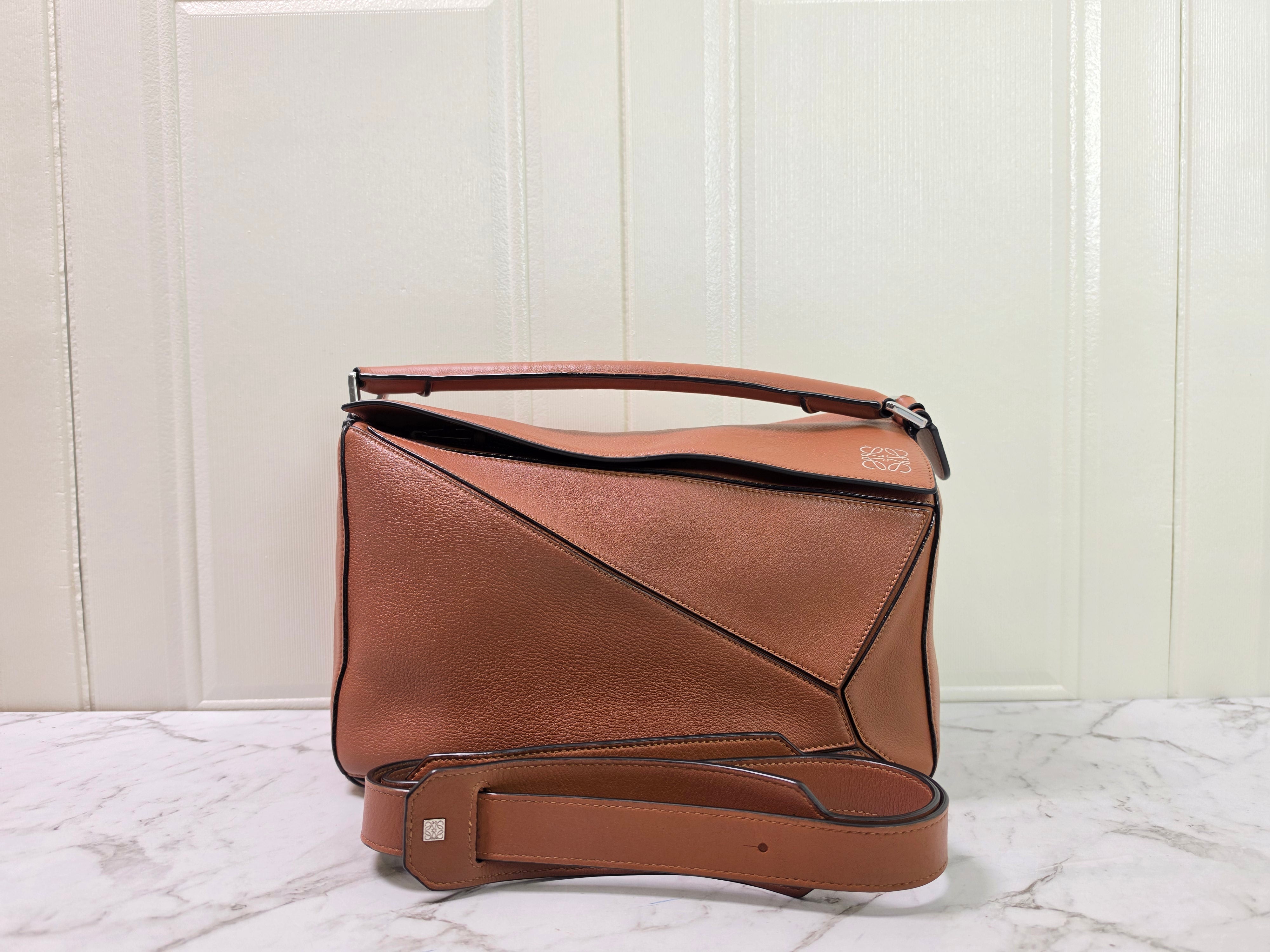 Loewe Puzzle Medium Tan Silver Hardware