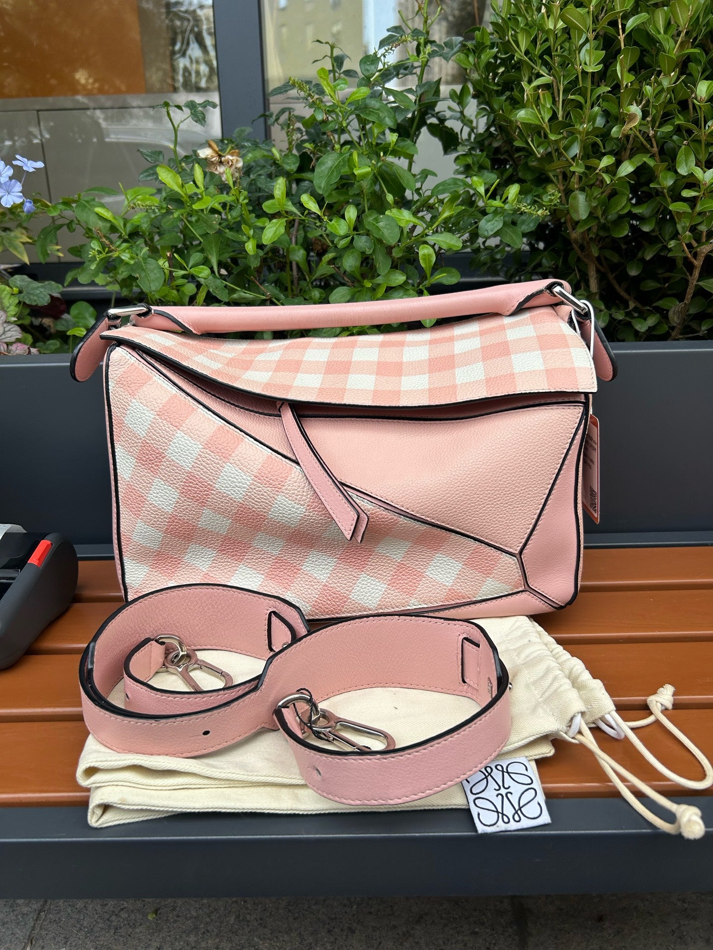 Loewe Puzzle Medium Pink Checker Leather