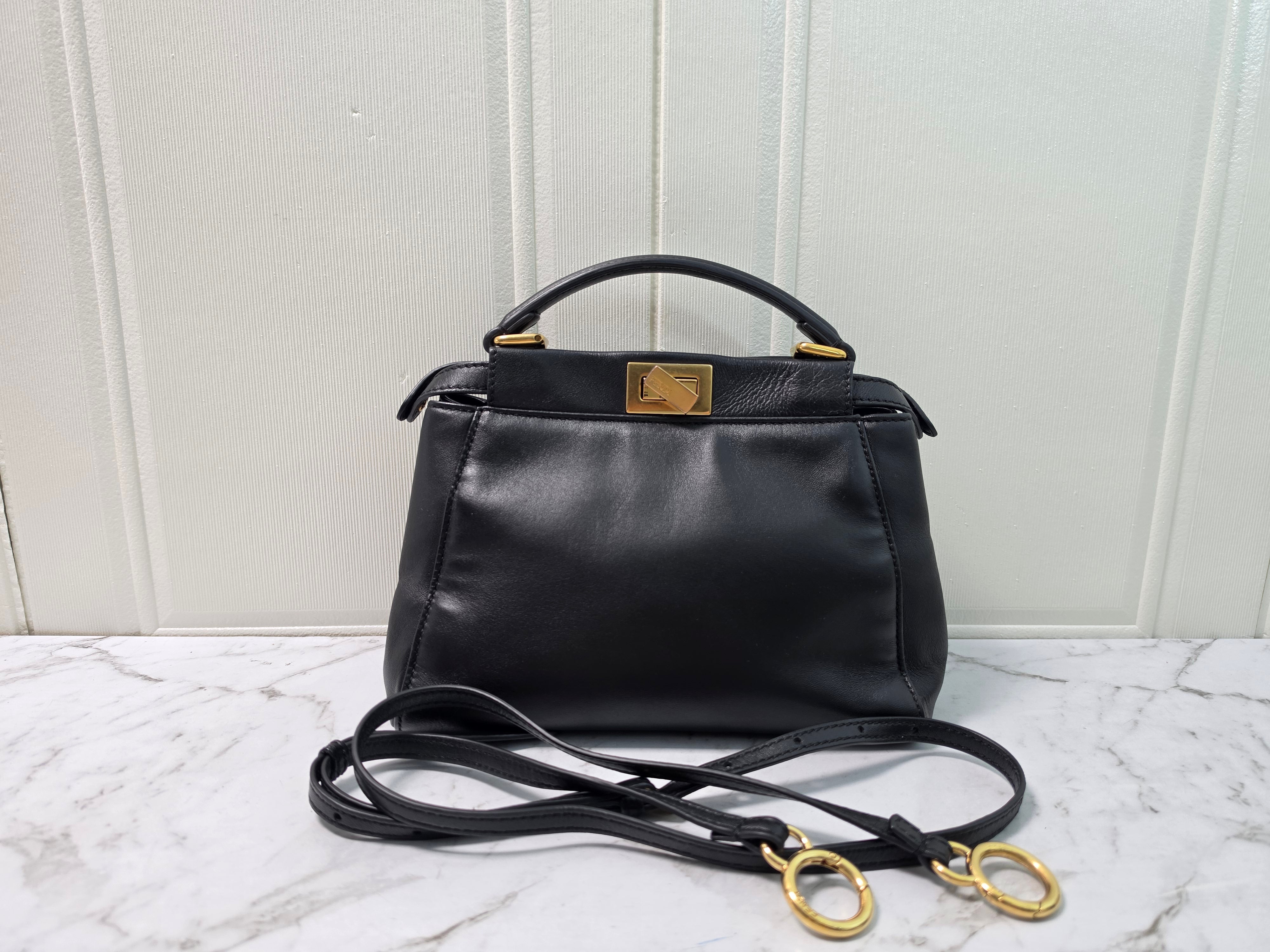 Fendi small Peekaboo Handbag in Smooth Black