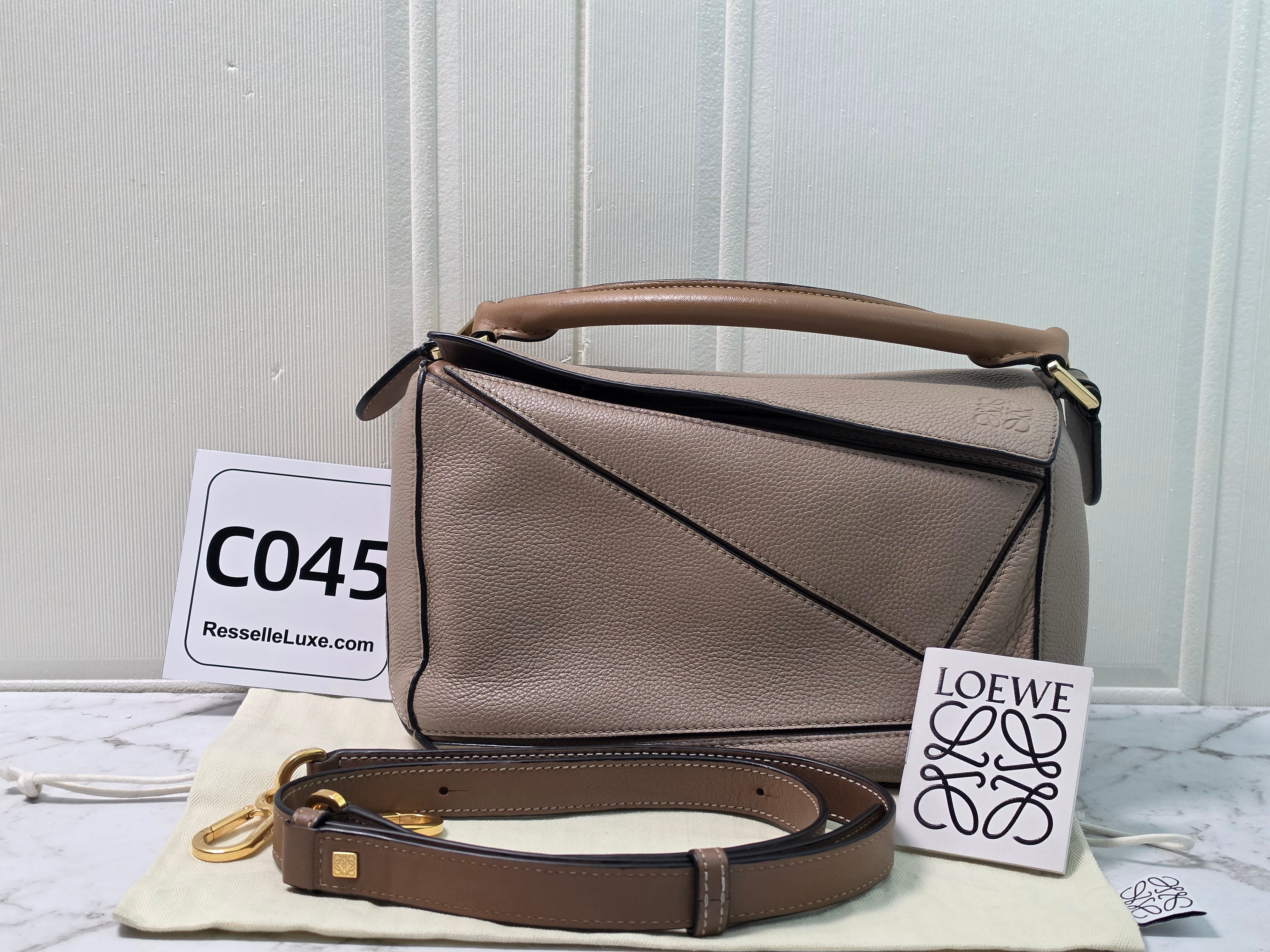 Loewe Puzzle Small Taupe Grained Leather